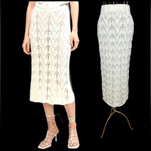 Mango MNG Thick Knitted Skirt with Rhinestones in Winter White, Elastic Waist, S